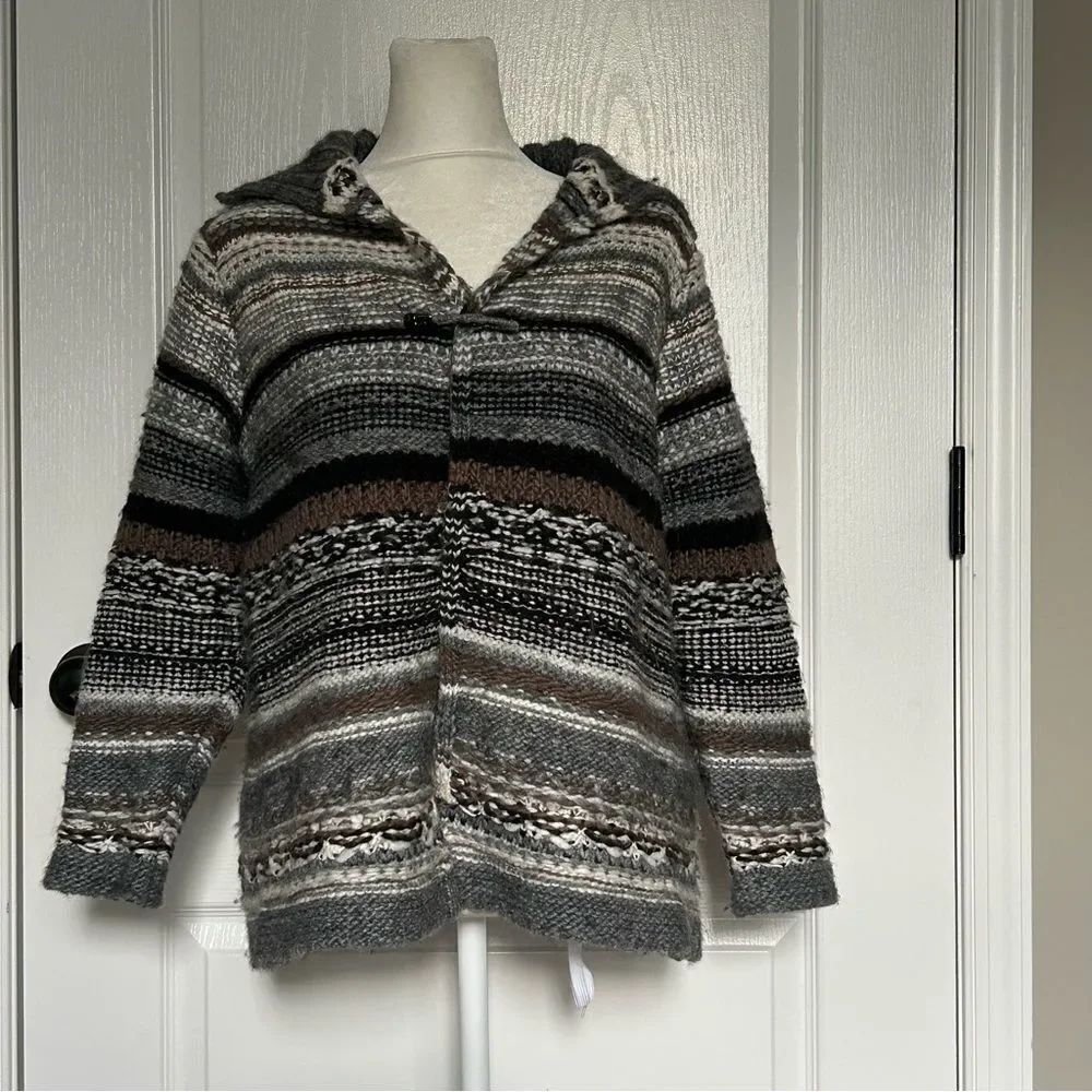 J. Jill Women’s Gray & Brown Wool Alpaca Blend Open Front Cardigan Sweater XS